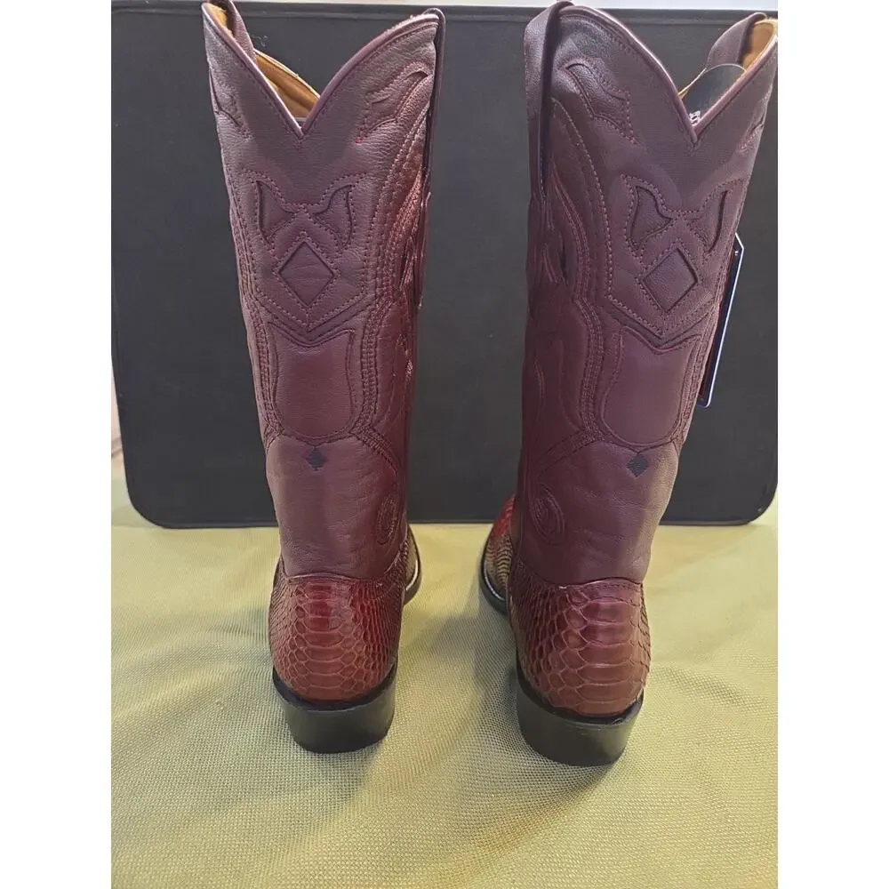 Wild West Burgundy Snake J Toe Cowboy Boot Handmade 299N5707 - Picture 9 of 11